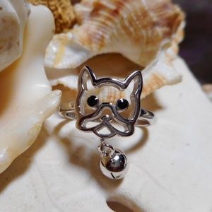 Sterling Silver French Bulldog Dangle Ring